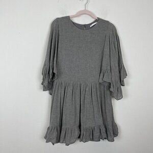 Zara Trafeluc Collection Gray Wool Blend Frilled Keyhole Back Dress Size Small
